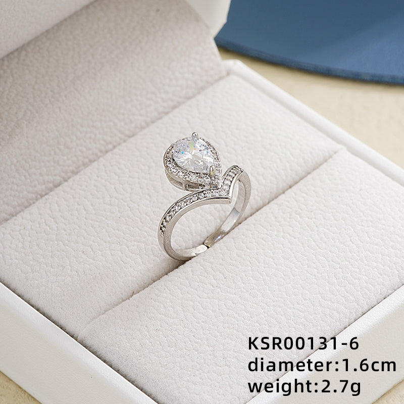 Ig Style Elegant Simple Style Geometric Heart Shape Copper Plating Inlay Zircon White Gold Plated Open Rings