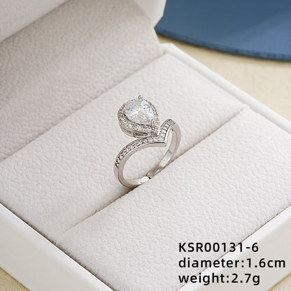 Ig Style Elegant Simple Style Geometric Heart Shape Copper Plating Inlay Zircon White Gold Plated Open Rings