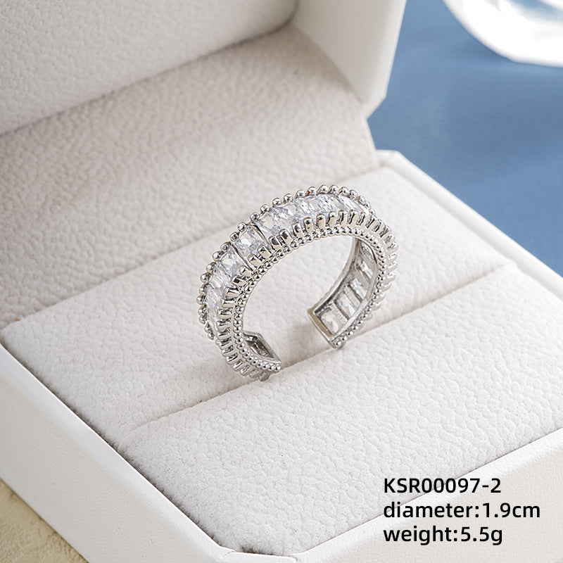 Ig Style Elegant Simple Style Geometric Heart Shape Copper Plating Inlay Zircon White Gold Plated Open Rings