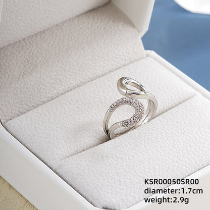 Ig Style Elegant Simple Style Geometric Heart Shape Copper Plating Inlay Zircon White Gold Plated Open Rings