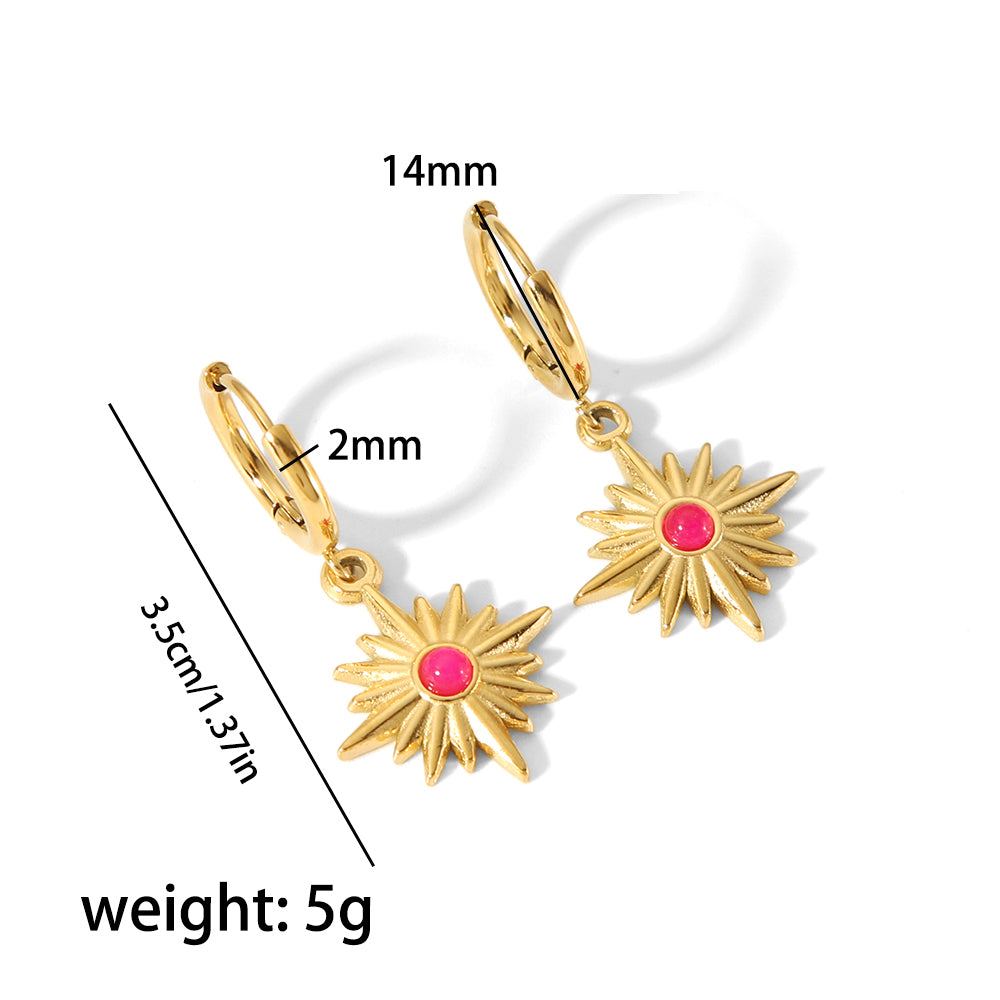 1 Pair Retro Hexagram Polishing Plating Inlay Stainless Steel Turquoise 18k Gold Plated Drop Earrings