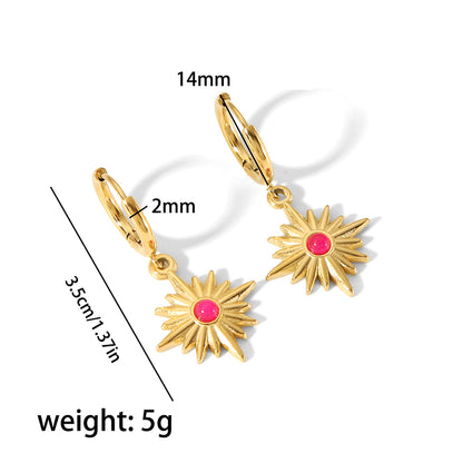 1 Pair Retro Hexagram Polishing Plating Inlay Stainless Steel Turquoise 18k Gold Plated Drop Earrings