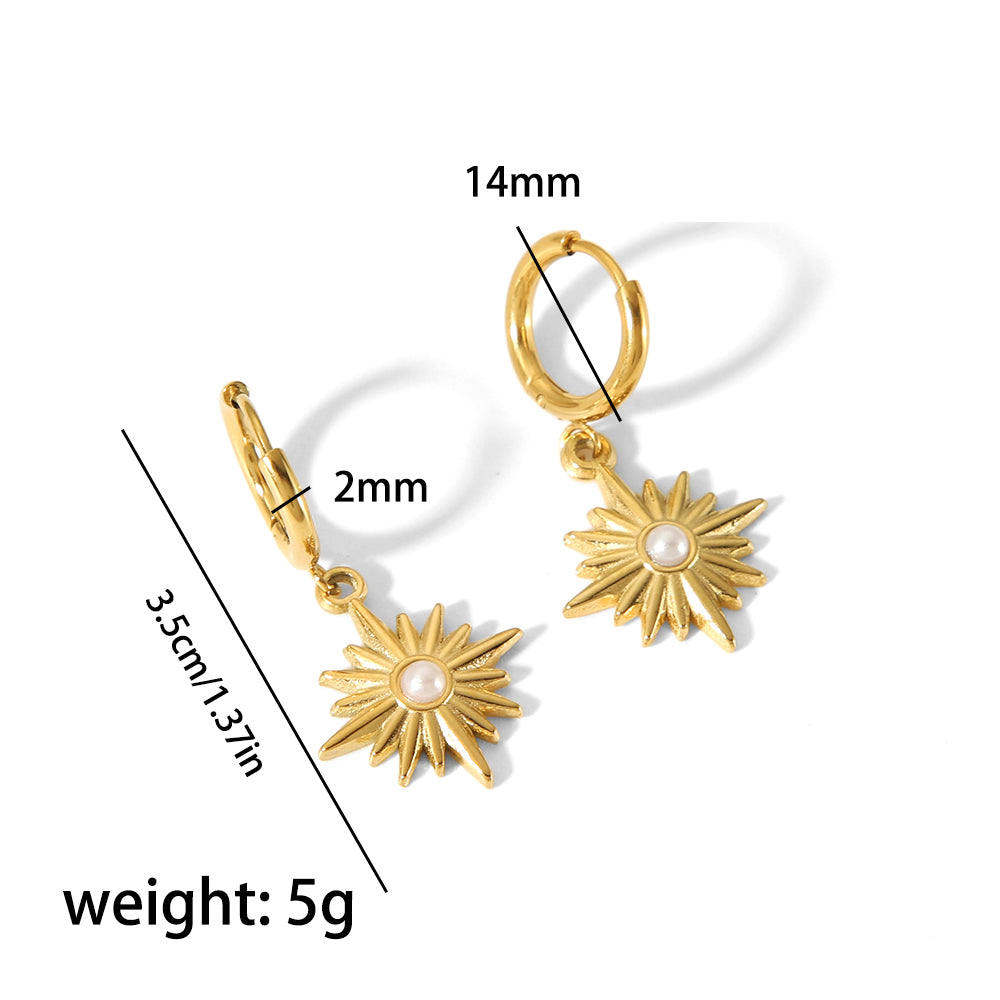 1 Pair Retro Hexagram Polishing Plating Inlay Stainless Steel Turquoise 18k Gold Plated Drop Earrings