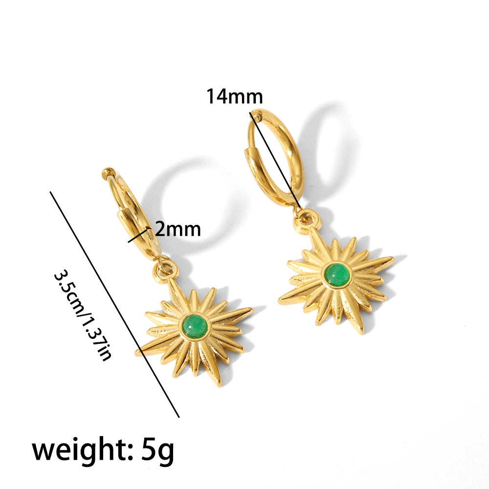 1 Pair Retro Hexagram Polishing Plating Inlay Stainless Steel Turquoise 18k Gold Plated Drop Earrings