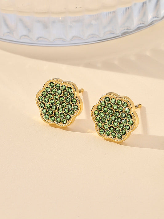 1 Pair Ig Style Shiny Flower Plating Inlay Stainless Steel Zircon 18k Gold Plated Ear Studs