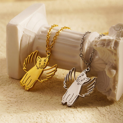 Ig Style Cute Cat Wings Titanium Steel Plating Hollow Out Pendant Necklace