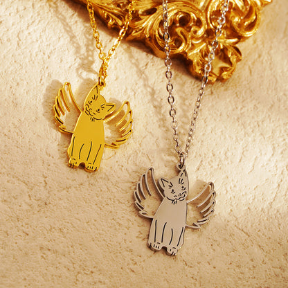 Ig Style Cute Cat Wings Titanium Steel Plating Hollow Out Pendant Necklace