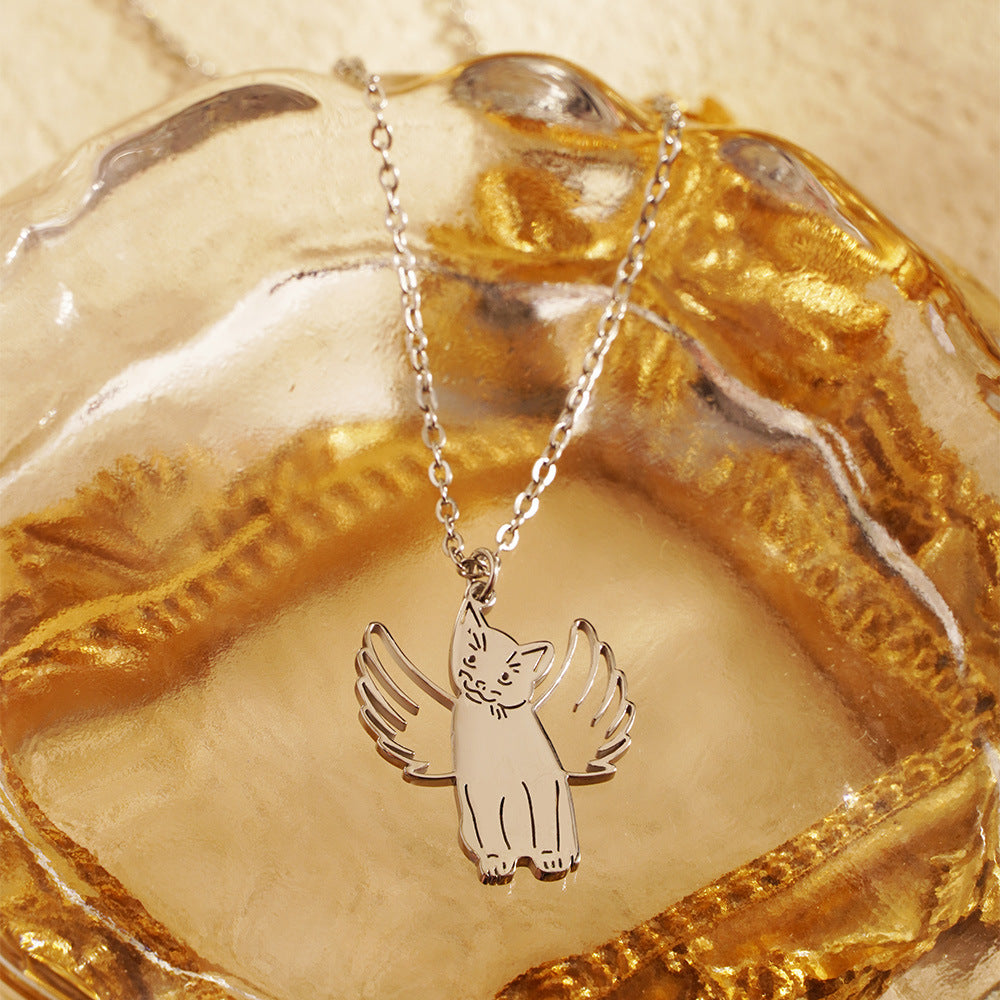 Ig Style Cute Cat Wings Titanium Steel Plating Hollow Out Pendant Necklace