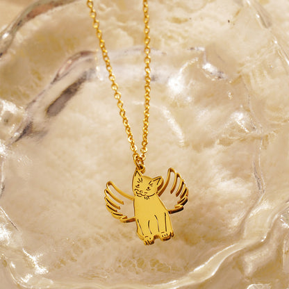 Ig Style Cute Cat Wings Titanium Steel Plating Hollow Out Pendant Necklace