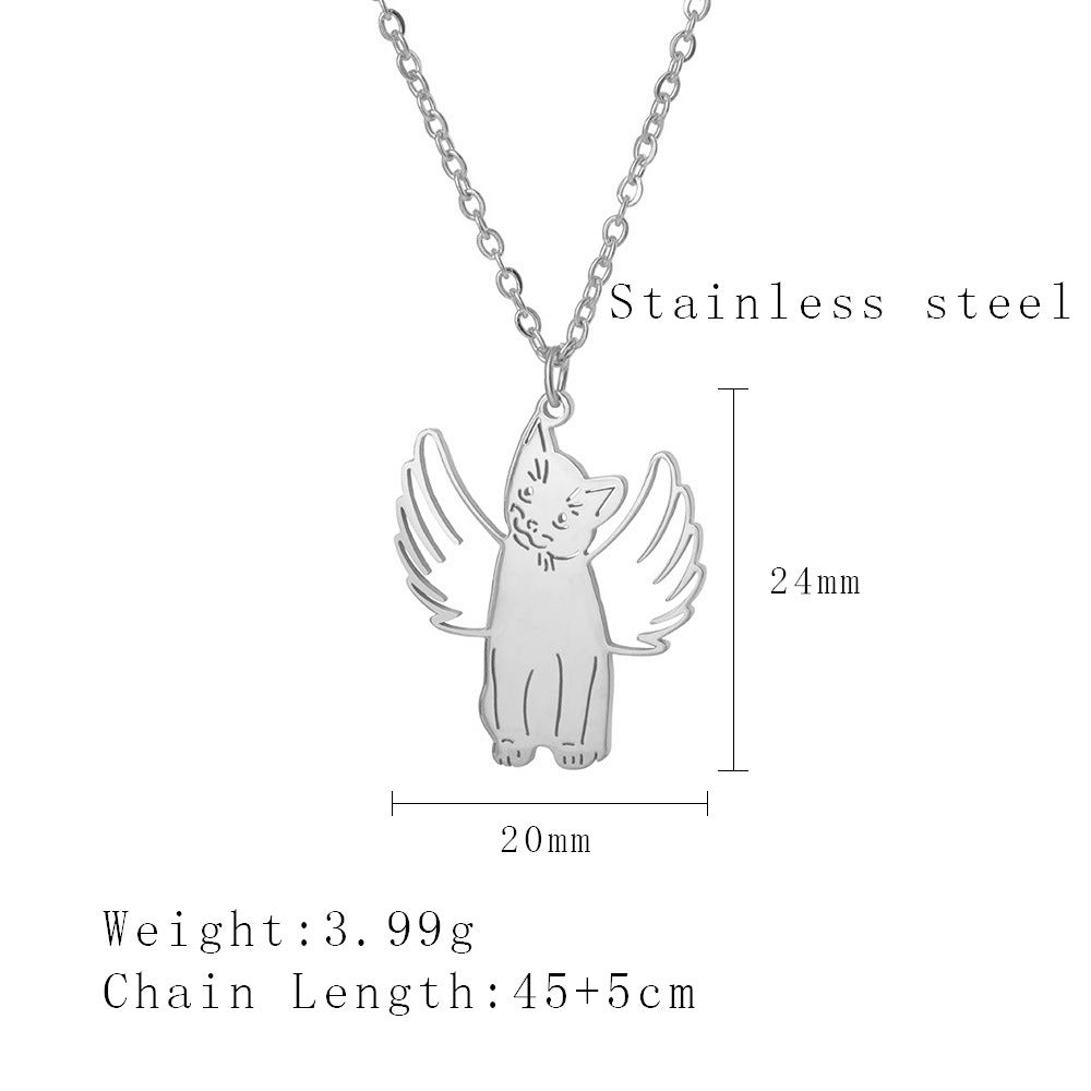 Ig Style Cute Cat Wings Titanium Steel Plating Hollow Out Pendant Necklace