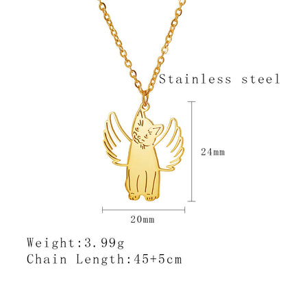 Ig Style Cute Cat Wings Titanium Steel Plating Hollow Out Pendant Necklace