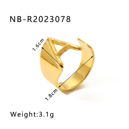 Modern Style Simple Style Letter Stainless Steel Asymmetrical Plating 18k Gold Plated Open Rings