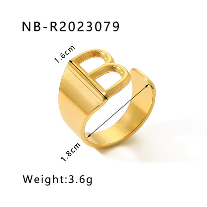 Modern Style Simple Style Letter Stainless Steel Asymmetrical Plating 18k Gold Plated Open Rings