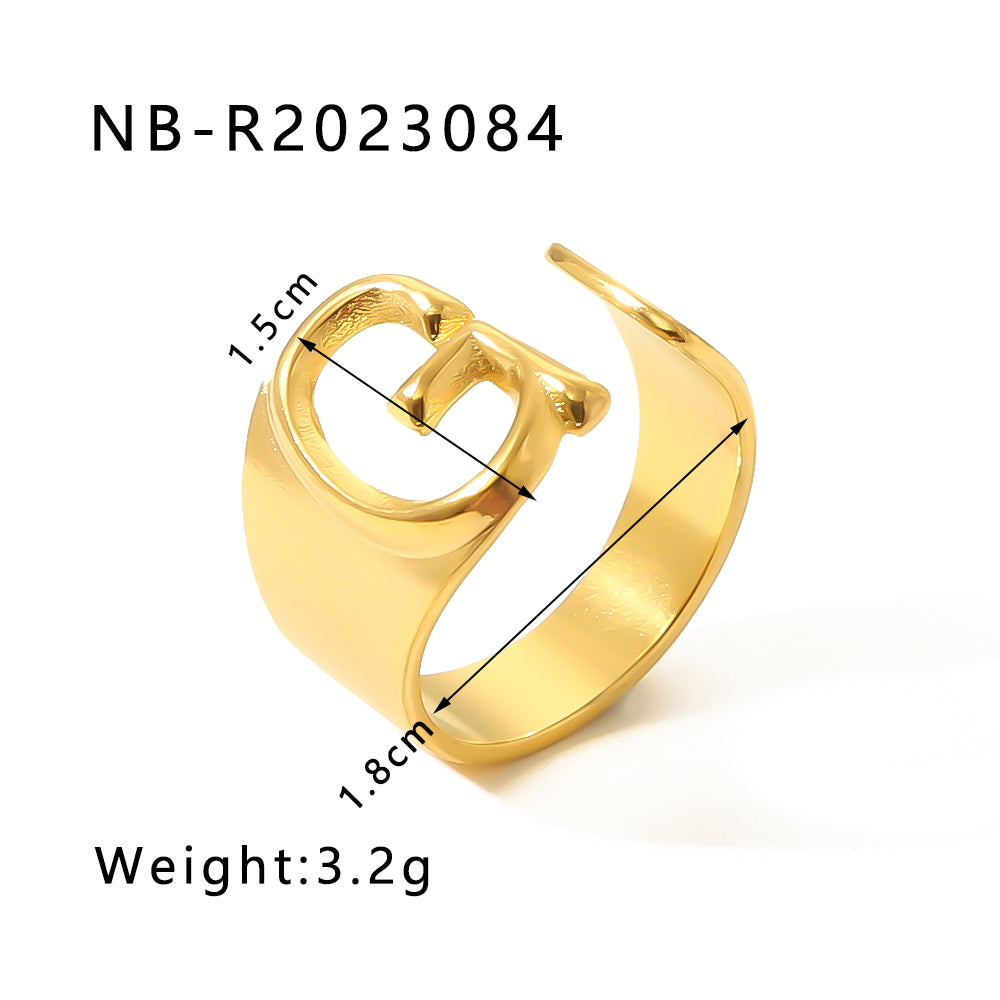 Modern Style Simple Style Letter Stainless Steel Asymmetrical Plating 18k Gold Plated Open Rings