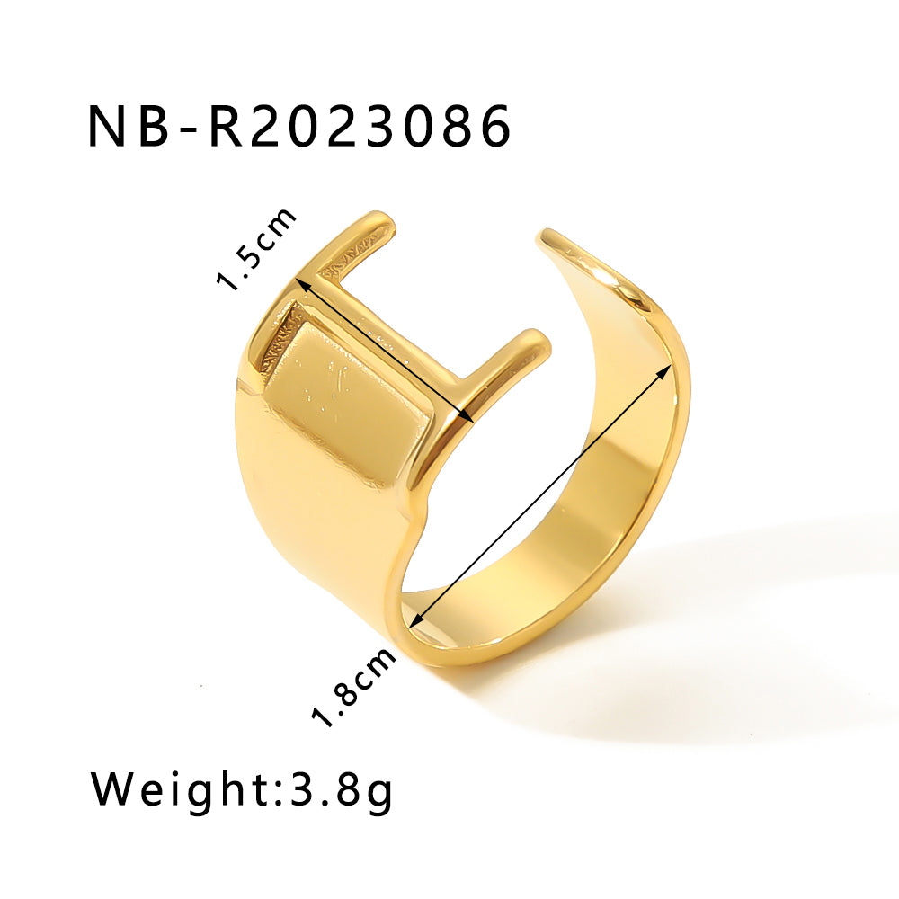 Modern Style Simple Style Letter Stainless Steel Asymmetrical Plating 18k Gold Plated Open Rings