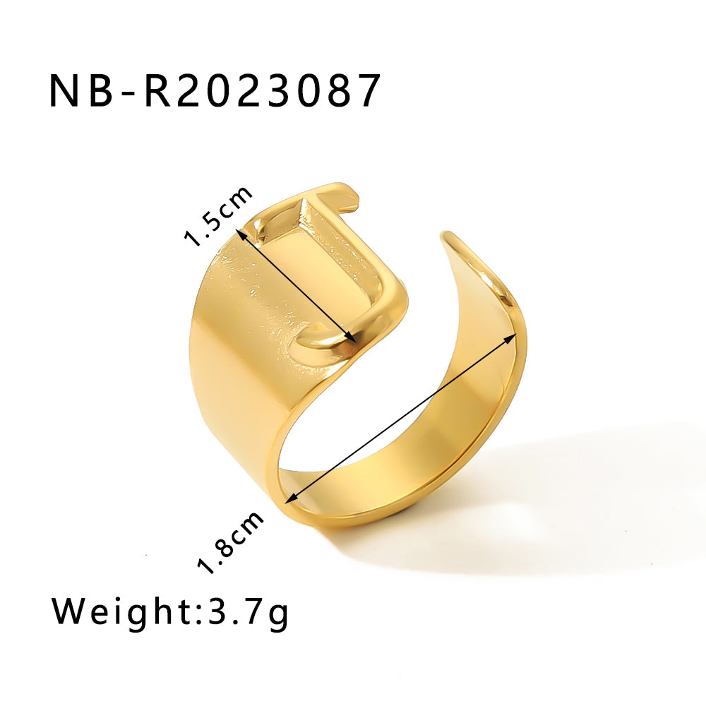 Modern Style Simple Style Letter Stainless Steel Asymmetrical Plating 18k Gold Plated Open Rings