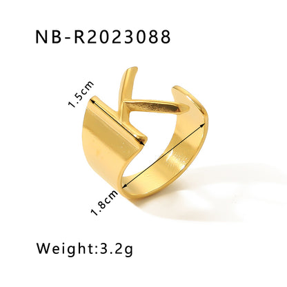 Modern Style Simple Style Letter Stainless Steel Asymmetrical Plating 18k Gold Plated Open Rings