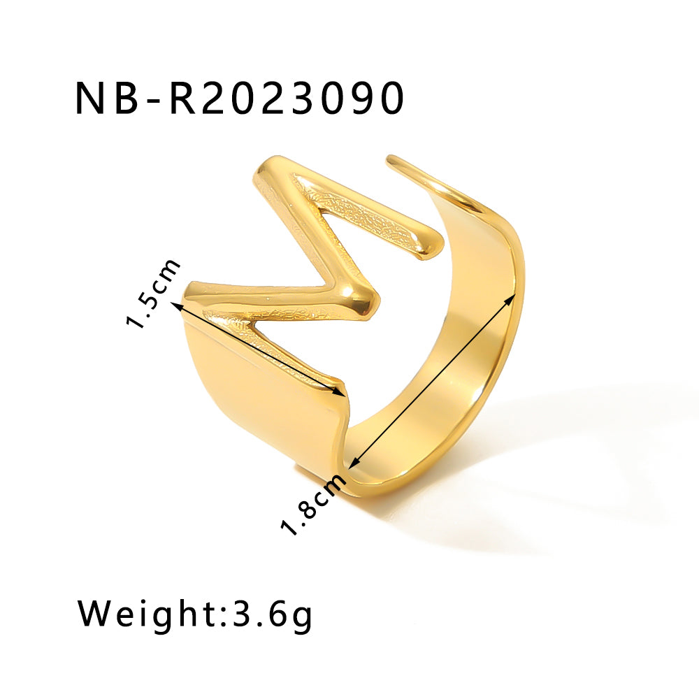 Modern Style Simple Style Letter Stainless Steel Asymmetrical Plating 18k Gold Plated Open Rings