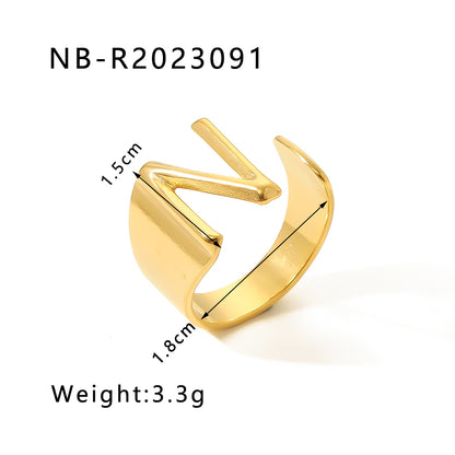 Modern Style Simple Style Letter Stainless Steel Asymmetrical Plating 18k Gold Plated Open Rings