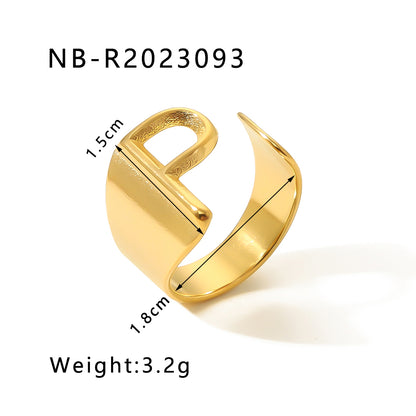 Modern Style Simple Style Letter Stainless Steel Asymmetrical Plating 18k Gold Plated Open Rings