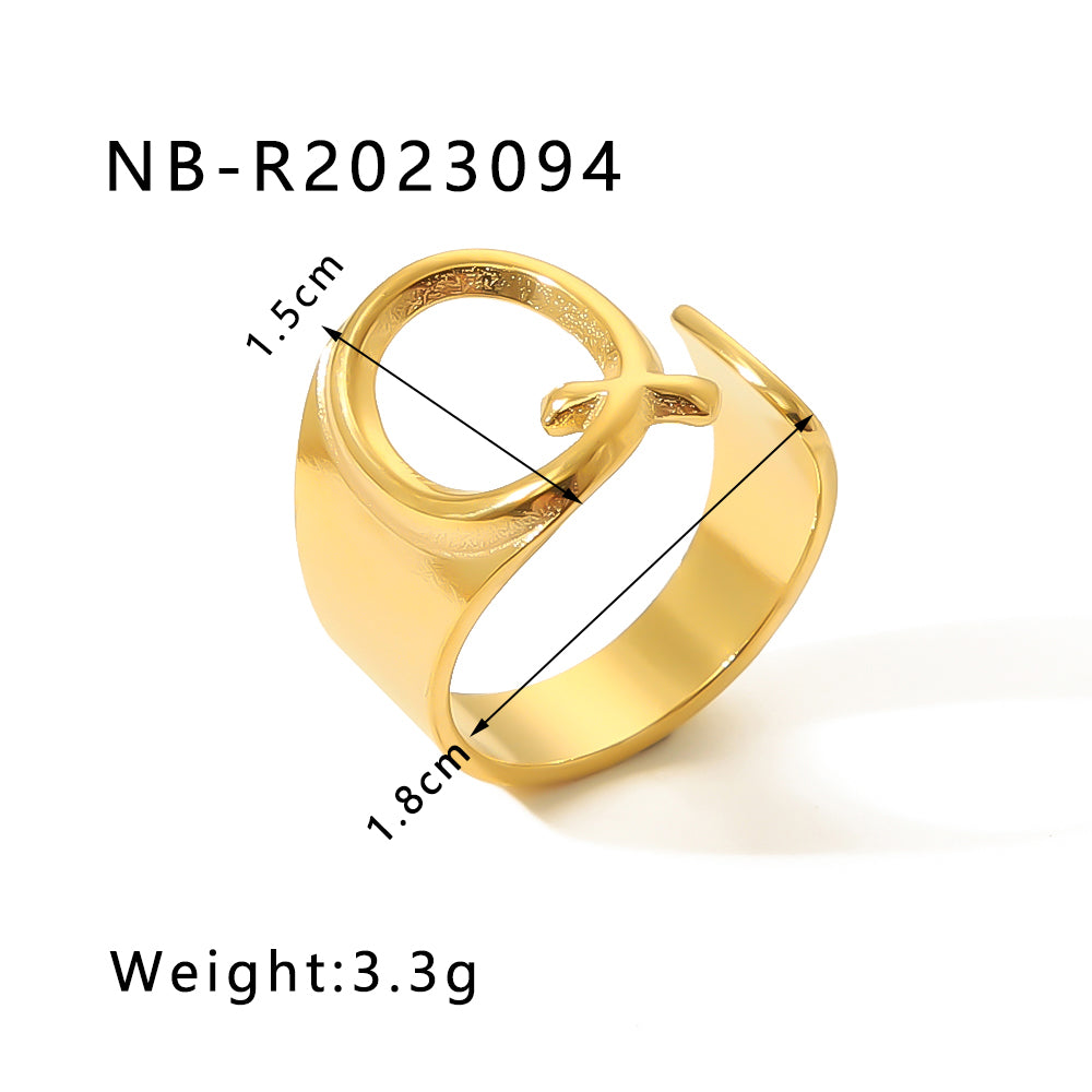 Modern Style Simple Style Letter Stainless Steel Asymmetrical Plating 18k Gold Plated Open Rings