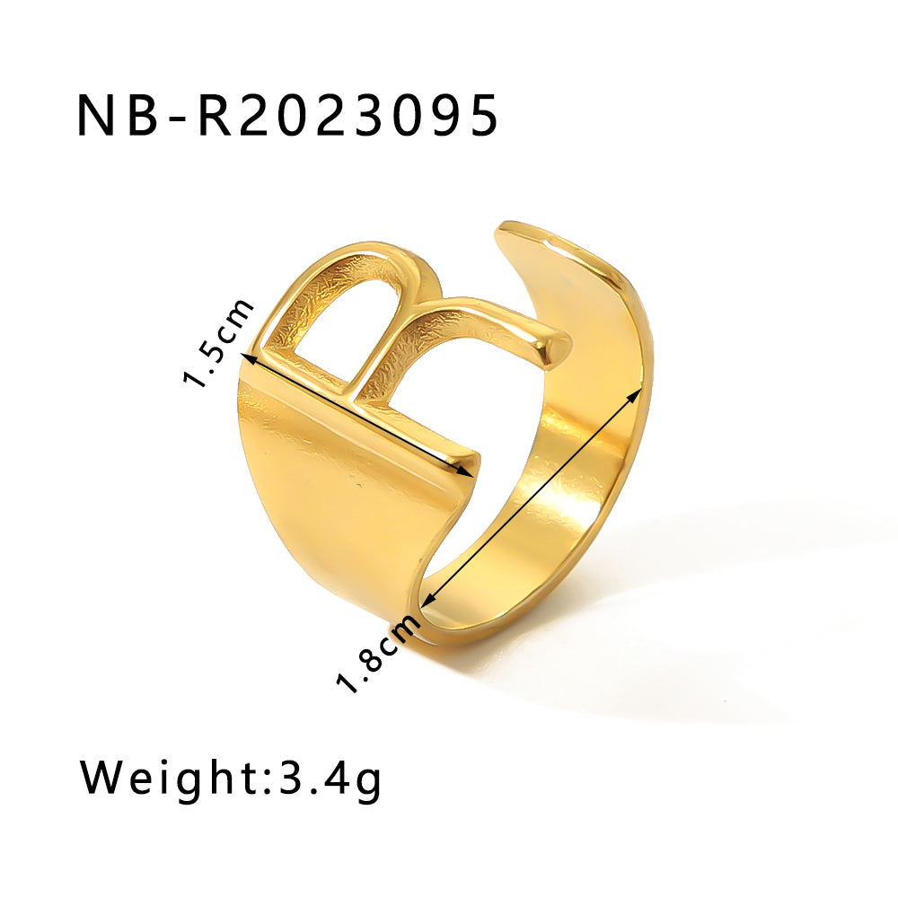 Modern Style Simple Style Letter Stainless Steel Asymmetrical Plating 18k Gold Plated Open Rings