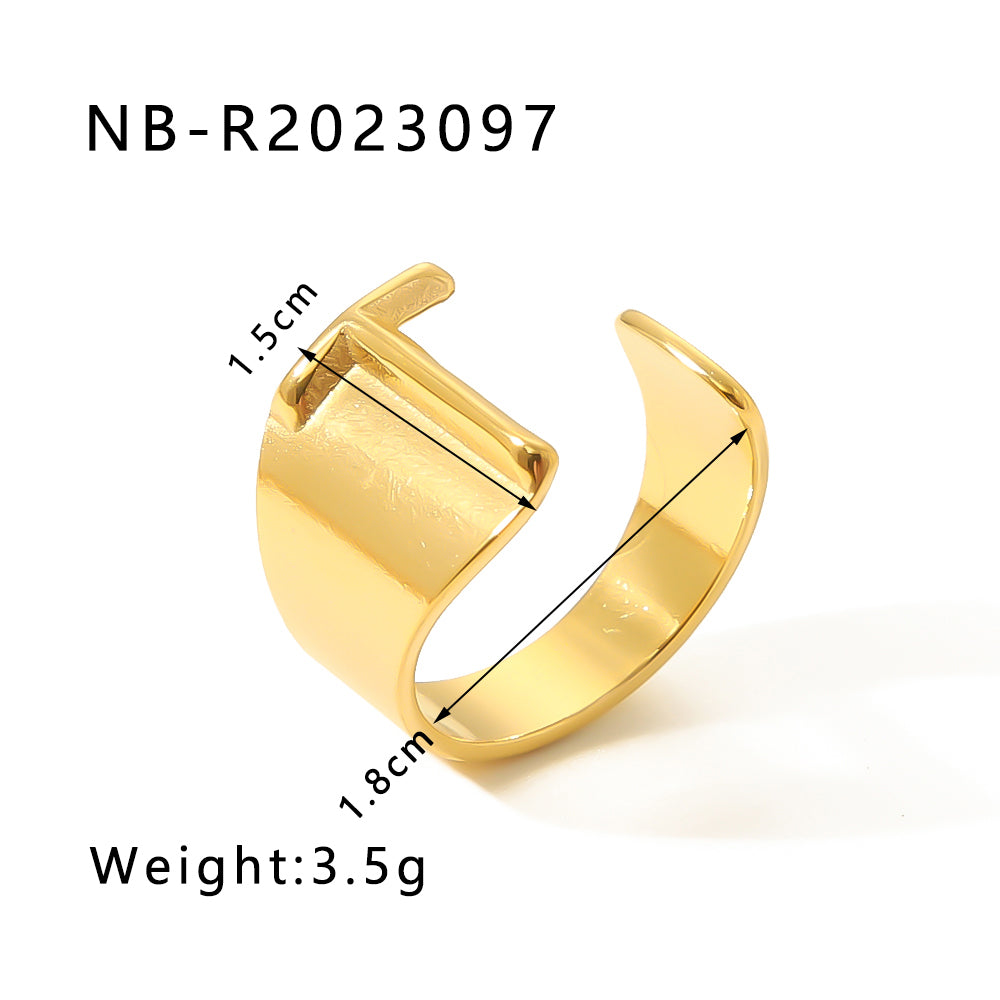 Modern Style Simple Style Letter Stainless Steel Asymmetrical Plating 18k Gold Plated Open Rings