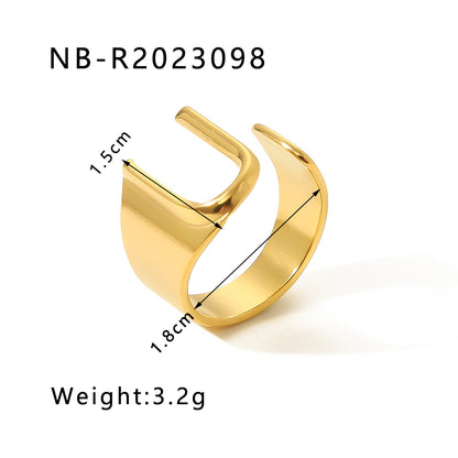 Modern Style Simple Style Letter Stainless Steel Asymmetrical Plating 18k Gold Plated Open Rings