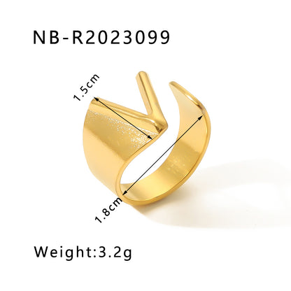 Modern Style Simple Style Letter Stainless Steel Asymmetrical Plating 18k Gold Plated Open Rings