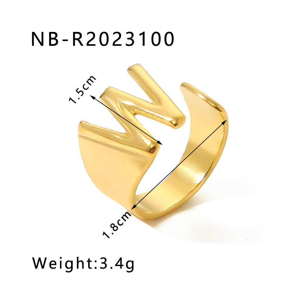 Modern Style Simple Style Letter Stainless Steel Asymmetrical Plating 18k Gold Plated Open Rings