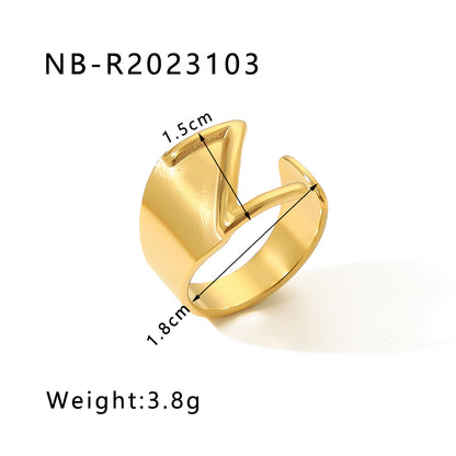 Modern Style Simple Style Letter Stainless Steel Asymmetrical Plating 18k Gold Plated Open Rings