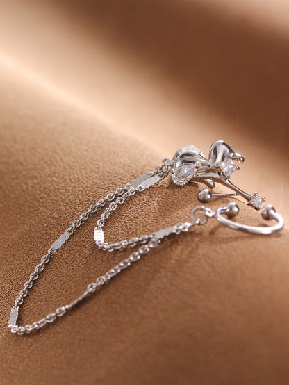 1 Pair Simple Style Commute Heart Shape Butterfly Asymmetrical Chain Inlay Copper Zircon Ear Cuffs Ear Studs