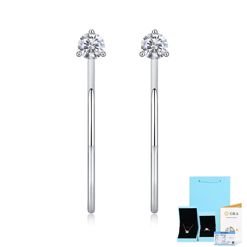 Simple Style Shiny Round Sterling Silver Gra Plating Inlay Moissanite 18k Gold Plated Earrings