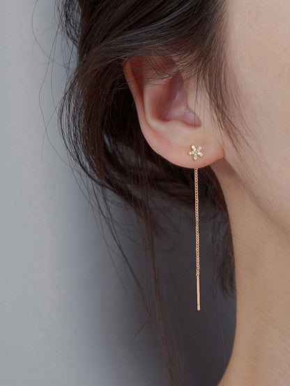 1 Pair Ig Style Simple Style Flower Plating Inlay Copper Zircon Gold Plated Ear Line