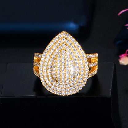 Shiny Water Droplets Copper Plating Inlay Zircon 18k Gold Plated Gold Plated Open Rings