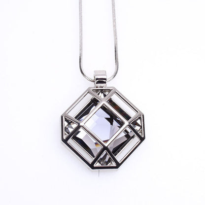 Elegant Rhombus Alloy Copper Inlay Rhinestones Women's Sweater Chain Long Necklace