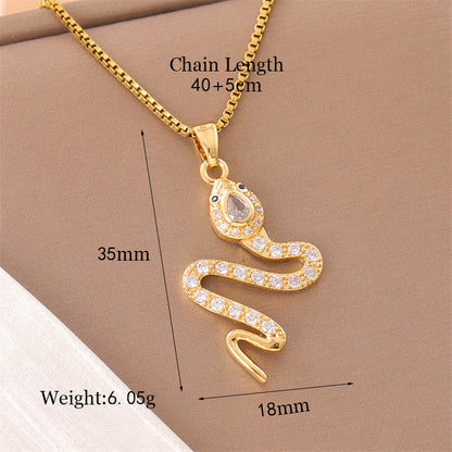 Retro Lady Roman Style Snake Bee Butterfly Stainless Steel Titanium Steel Enamel Plating Inlay Zircon 18k Gold Plated Pendant Necklace