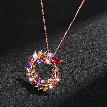 Shiny Leaves Copper Plating Inlay Zircon Pendant Necklace