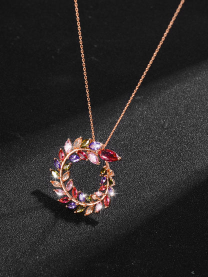 Shiny Leaves Copper Plating Inlay Zircon Pendant Necklace