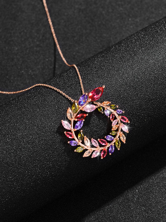 Shiny Leaves Copper Plating Inlay Zircon Pendant Necklace