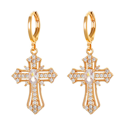 1 Pair Ig Style Classic Style Cross Plating Inlay Copper Zircon White Gold Plated Gold Plated Drop Earrings