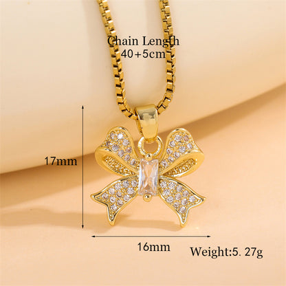 Elegant Simple Style Streetwear Heart Shape Flower Butterfly Stainless Steel Titanium Steel Plating Inlay Zircon 18k Gold Plated Pendant Necklace