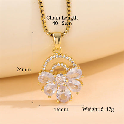 Elegant Simple Style Streetwear Heart Shape Flower Butterfly Stainless Steel Titanium Steel Plating Inlay Zircon 18k Gold Plated Pendant Necklace