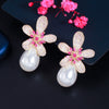 1 Pair Romantic Sweet Flower Plating Inlay Copper Pearl Zircon Rhodium Plated Silver Plated Drop Earrings