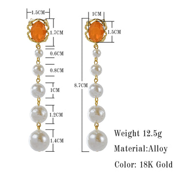 1 Pair Glam Sweet Oval Beaded Plating Inlay Alloy Glass Stone 18k Gold Plated Drop Earrings