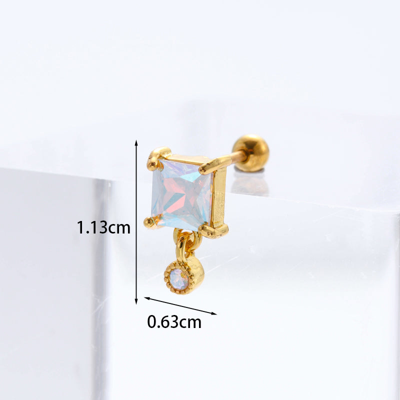 Geometric Plating Metal Artificial Gemstones Earrings Ear Studs