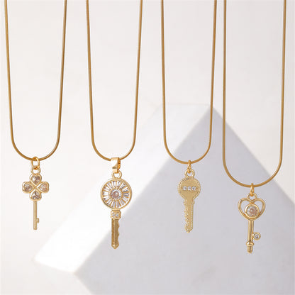 Ig Style Elegant Simple Style Key Copper Plating Inlay Zircon Gold Plated Necklace
