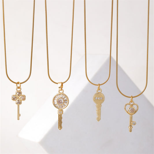 Ig Style Elegant Simple Style Key Copper Plating Inlay Zircon Gold Plated Necklace