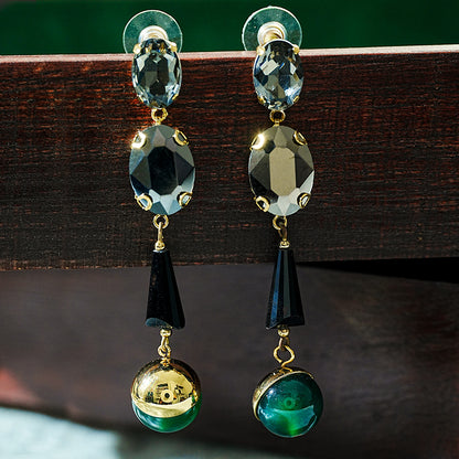 1 Pair Retro Water Droplets Plating Inlay Copper Glass Bead Glass Stone 18k Gold Plated Drop Earrings