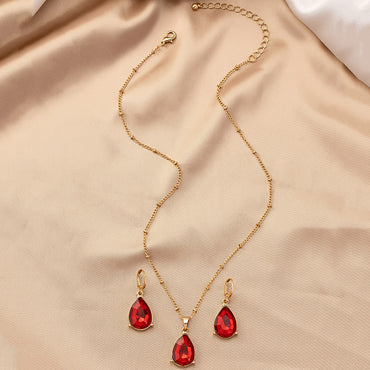 Elegant Retro Water Droplets Alloy Inlay Gem Women's Earrings Necklace